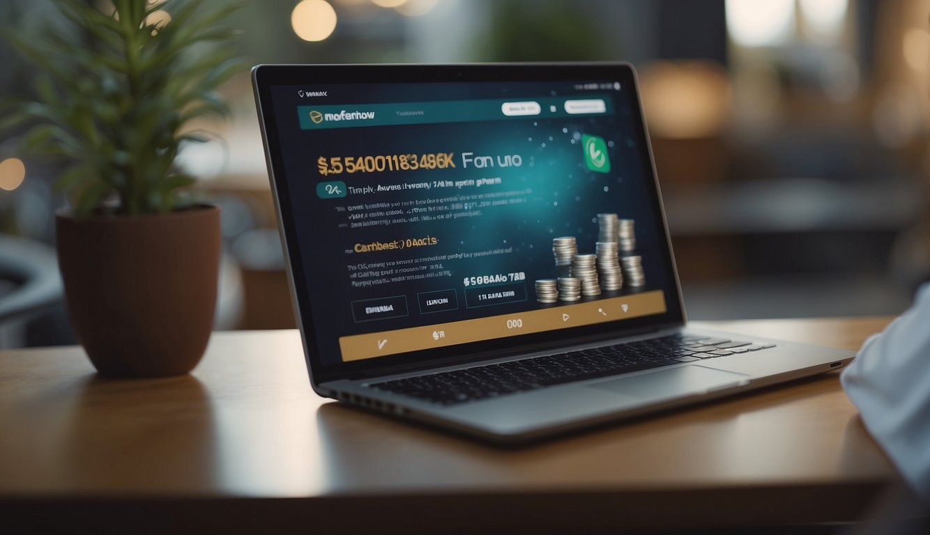 A person shopping online receives money back through a cashback platform. They smile as they see their savings grow