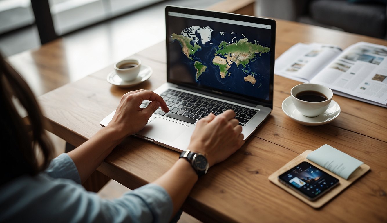 A person planning a trip online, receiving cashback